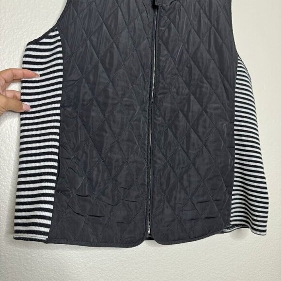 Talbots Black White Quilted Puffer Side Stripe Zip Up Front Outerwear Vest Large - Picture 5 of 8